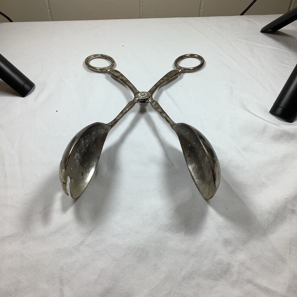 Silver Plated Scissor Salad Tongs Spoon Fork Serving Utensil